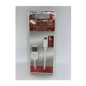 Wireless Gear Sync & Charge Cable 6 ft. White & Black  2 Pack
