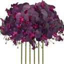 FagusHome 32 Inch Artificial Phalaenopsis Flowers 6 Pcs Artificial Orchid Flowers Stem Plants for Home Dcor (Dark Purple)