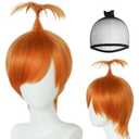 JoneTing Anxious Wig Orange Fire Wigs +Hair Cap Short Oranged Prestyled Ponytail Wig for Women Men Ginger Short Orange Hair with Ponytail for Halloween Costume Outfit
