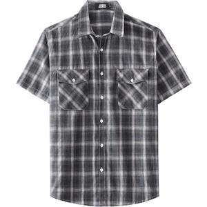 JOGAL Mens Plaid Short Sleeve Button Down Western Shirts with Pockets | Western Cowboy, Work Shirts, Button Up, Classic Plaid, Two Pockets, Regular Fit, Y2K, Flannel, Daily Wear, Casual, Summer (Black, XXL)