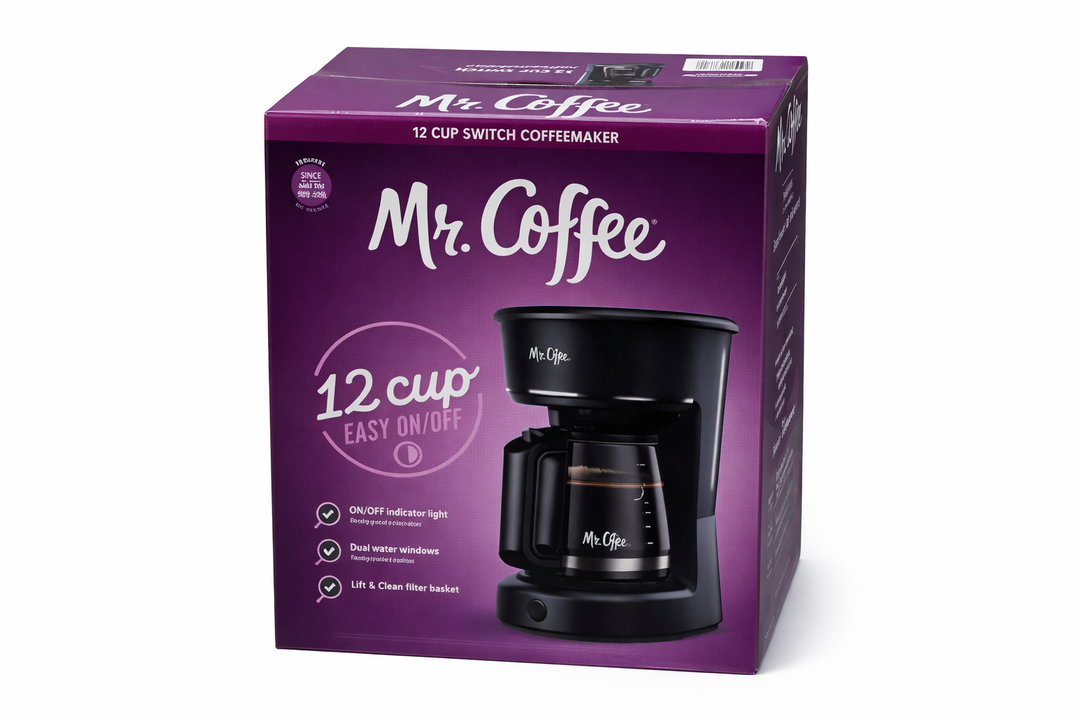 Mr. Coffee 12-Cup Switch Coffee Maker Black: Electric Drip Coffee Machine, 60 oz Capacity, Dishwasher-Safe Parts