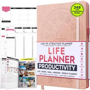 Law of Attraction Planner 2025 - Hourly, Weekly & Monthly Goal Setting Planner, 12 Month Journey to Increase Productivity | Life & Gratitude Journal, Include Foldable Vision Board, Gift Box & Stickers (B5 (Undated) 7.2" x 10.1", Rose Gold)