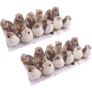 Warmtree 24 Pcs Artificial Simulation Birds Feather Mini Bird Decorative Fake Birds for Christmas Tree Craft Home Ornaments Garden Wedding Decoration (Set B)