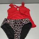 ZAFUL Womens Tankini Swimsuits Smocked 2 Piece Bathing Suits Modest Tie Back Swimwear (Red, M)
