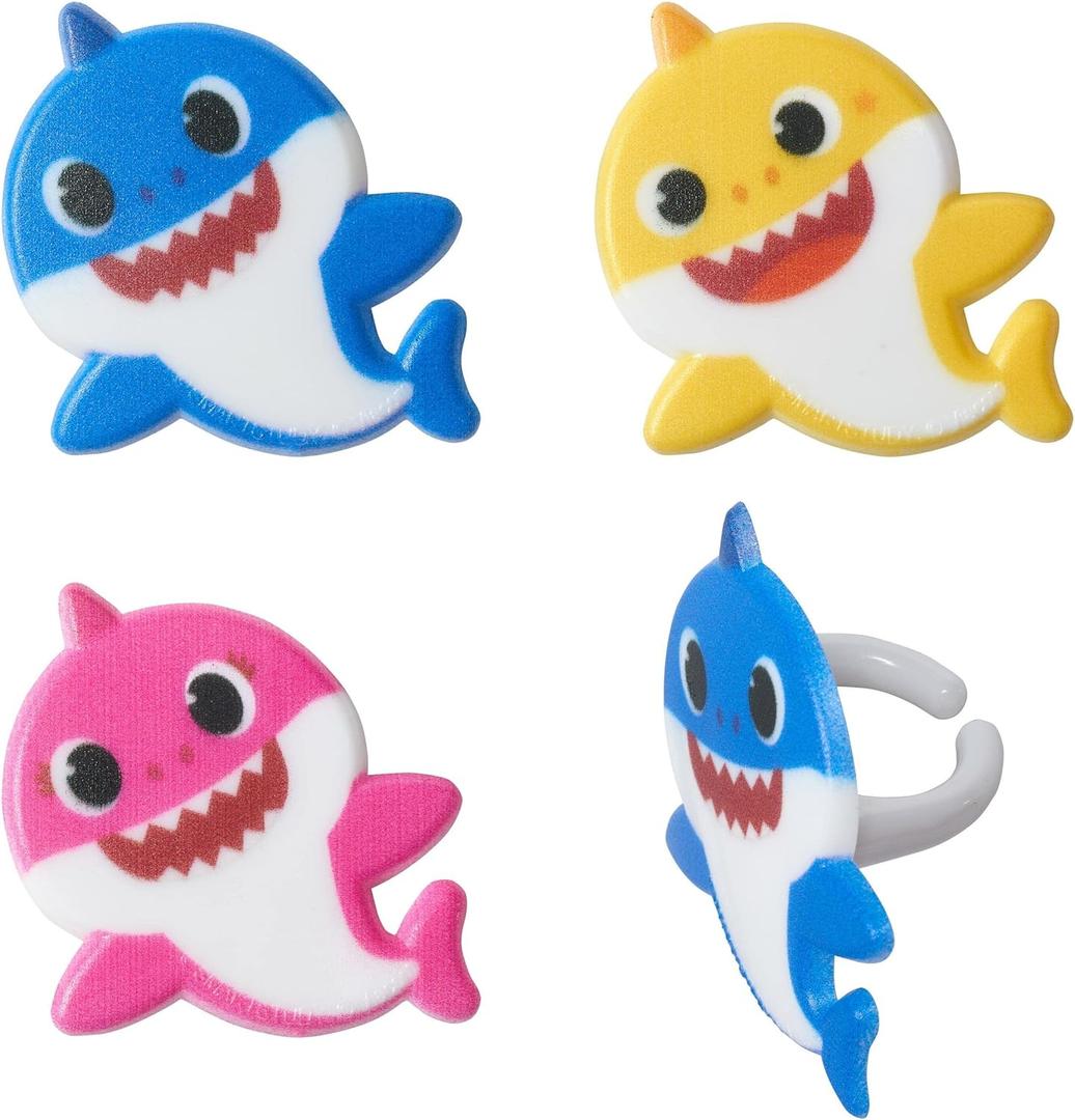 DecoPac Pinkfong Baby Shark 24 Cake Toppers - Blue, Pink, Yellow Cupcake Decorations for Birthday Celebrations