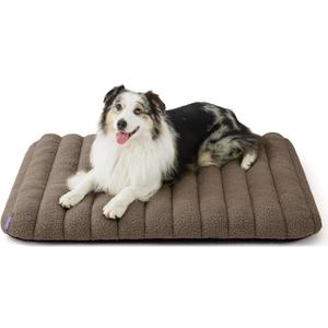 LE SURE Cute Orthopedic Dog Bed Large Sized Dog, Waterproof Chic Flat Pet Beds with Removable Washable Cover, Fuzzy Thick Egg Crate Foam Pet Mat for Indoor Use (36" x 27", Brown)