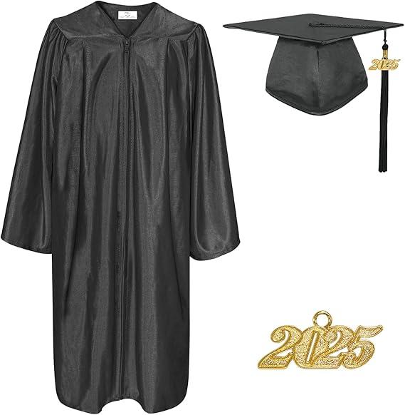 Happy Secret Shiny Graduation Cap and Gown Tassel with 2025 Year Charm Unisex Adult for High School and College Bachelor