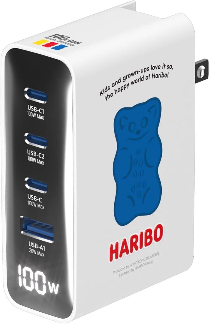 Haribo 100W GaN Wall Charger, 4-Port USB-C & USB-A Fast Charging, PD 3.0 & QC 4+ / 4.0, Compatible with iPhone, Galaxy, Pixel, iPad, Tablets, Nintendo Switch, AirPods