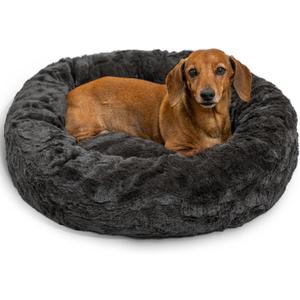 Best Friends by Sheri The Original Calming Donut Dog Bed for Small Dogs up to 25 lbs, Lux Faux Fur, Mink Dark Gray, 23" x 23"