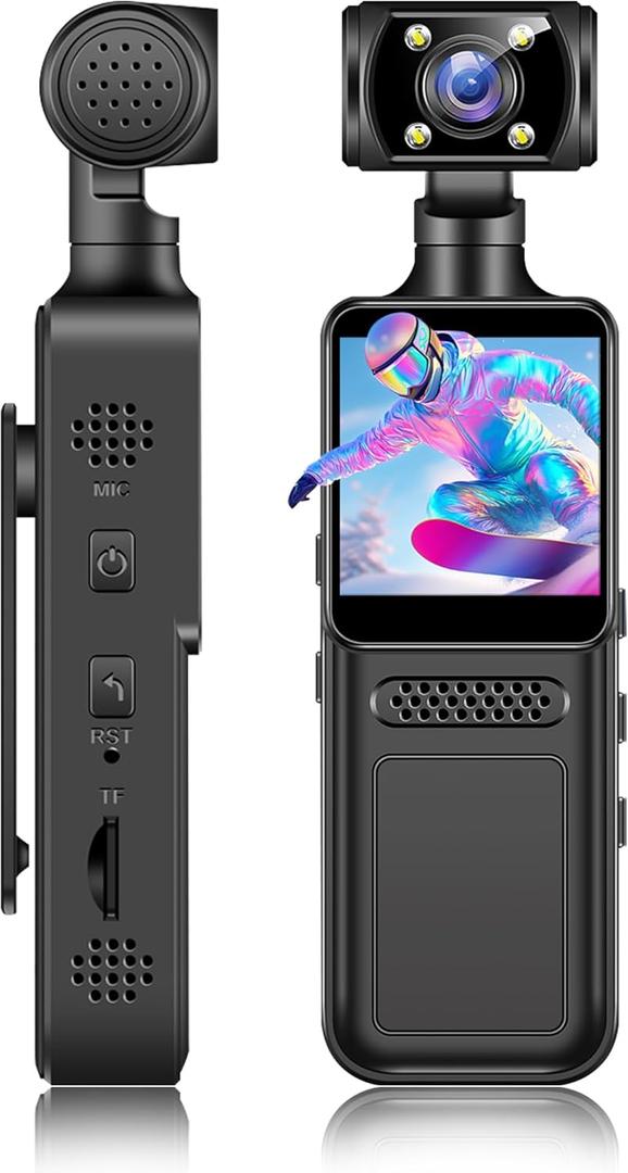 4K WiFi Action Camera with 180 Rotating Lens and LED Light, 40MP Ultra HD, 135 Wide Angle, APP Control Water Proof Handheld Camera for Outdoor Sports, 1000mAh Long Battery
