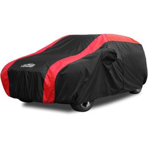 SUV Cover Waterproof All Weather Protection with Red Stripe Design, Car Cover Universal Fit Ford Explorer, Toyota Highlander, Honda Pilot, Acura MDX, BMW X5 X6, Lexus RX, Audi Q7 (Universal Fit - 2-S4 SUV Length 190-201 inch)