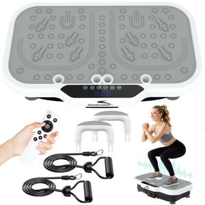 Vibration Plate Exercise Machine, 8000 Vibrations/min Adjustable Fitness Platform, 400 Lbs Capacity Whole Body Workout Extra Large Size Platform with Bluetooth for Weight Loss, Women & Men (Grey)