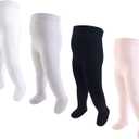 Touched by Nature Baby and Toddler Girl Organic Cotton Tights (4-6 Years, Lt. Pink Black)