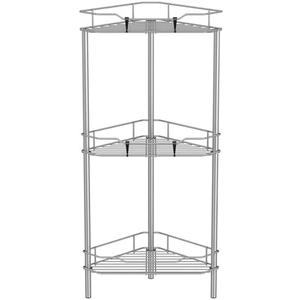 HuggieGems 3 Tier Floor Standing Corner Shower Caddy Organizer Shelf with Hooks, Bathroom Shelves Stand Rack, Gray