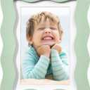 5x7 Cute Wavy Picture Frame, Curved Photo Frame with 4x6 Mat and Real Glass, Unique Funky Frame for Tabletop and Wall Mount, Home Office Desk Decoration Art, Gift (5x7, Sage Green)