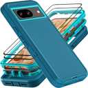 for Google Pixel 8 Case, Military Grade 3 in 1 Heavy Duty Shockproof/Drop Proof/Dust Proof Case with 2Pcs Tempered Glass Screen Protector (Blue/Turquoise)