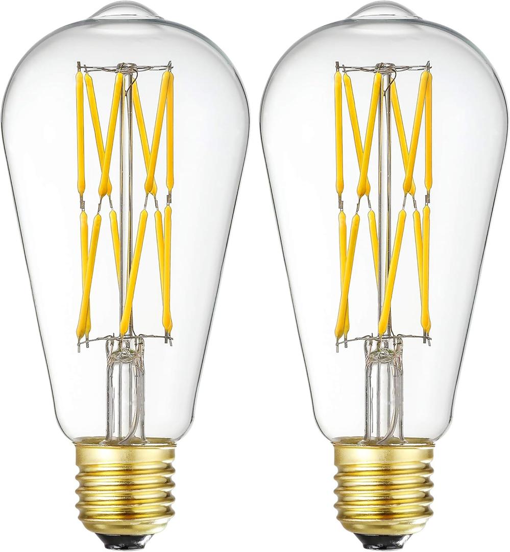 LED Edison Bulb Dimmable 12W 3000K Soft White 1200LM, 100W Equivalent E26 Medium Base, ST64 Vintage LED Bulbs, 360 Degree Beam Angle, Clear Glass, Pack of 2.