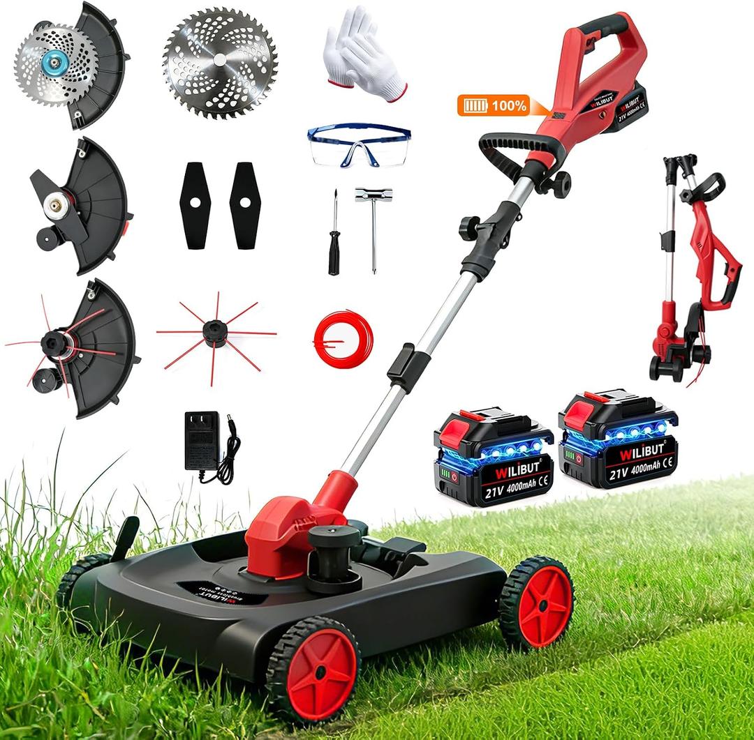 4-in-1 Cordless Lawn Mower, Weed Eater and Edger Combo with 2x4.0Ah Battery