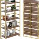 BHG Vintage Multifunctional Folding Bookshelf,5 Tier No-Assembly Plant Stand Storage Rack Shelves for Home Office (Brown&Gold, 5-Tier)