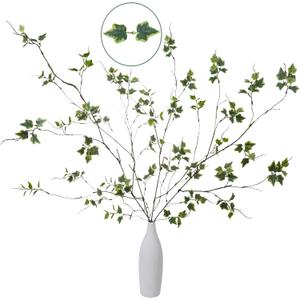 4 Pcs 38.5" Tall All-Green Artificial Branches with Leaves, Realistic Faux Ficus Greenery Stems, Bendable Fake Plant Twigs for Tall Floor Vases, Home Centerpiece, Office & Spring Decor (FS White)