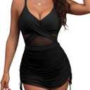 Blooming Jelly Womens Mesh One Piece Swimsuit Modest Tummy Control Bathing Suit Twist Front Swim Dress Swimwear 2026 (XX-Large, Black)
