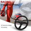 Universal 14 Inch Black Sports Racing Car 6 Bolts Genuine Leather Steering Wheel, Aluminum 3-spoke Steering Wheel with Horn Button