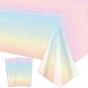 2 Pack Pastel Rainbow Tablecloths, 51x87'' Plastic Disposable Rectangle Pastel Table Cover for Girls Rainbow Birthday Party Decorations Baby Shower Party Supplies