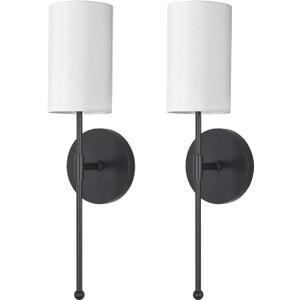 Modern Wall Light Fixtures, 2 Pack Soft Black Vanity Lights for Bathroom, Metal Sconces Wall Lighting with Fabric Shade, Wall Sconce for Bedroom, Living Room, Galleries