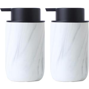 White Marble Soap Dispenser Set- Modern Ceramic Hand Soap Dispenser for Bathroom Liquid Soap for Farmhouse Kitchen Bathroom Decor 2 Pack