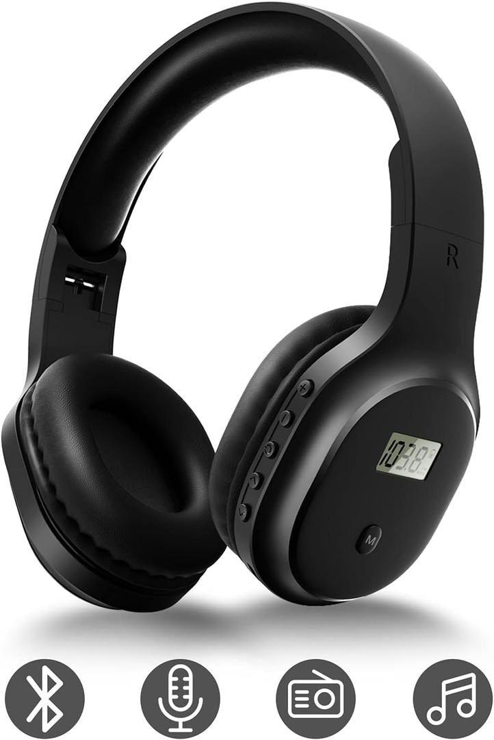 Wireless Headphones with FM Radio and Bluetooth 5.0, Rechargeable Portable Headset with Built-in Microphone, Lightweight and Comfortable Ear Muffs for Jogging, Mowing, Cycling, and More