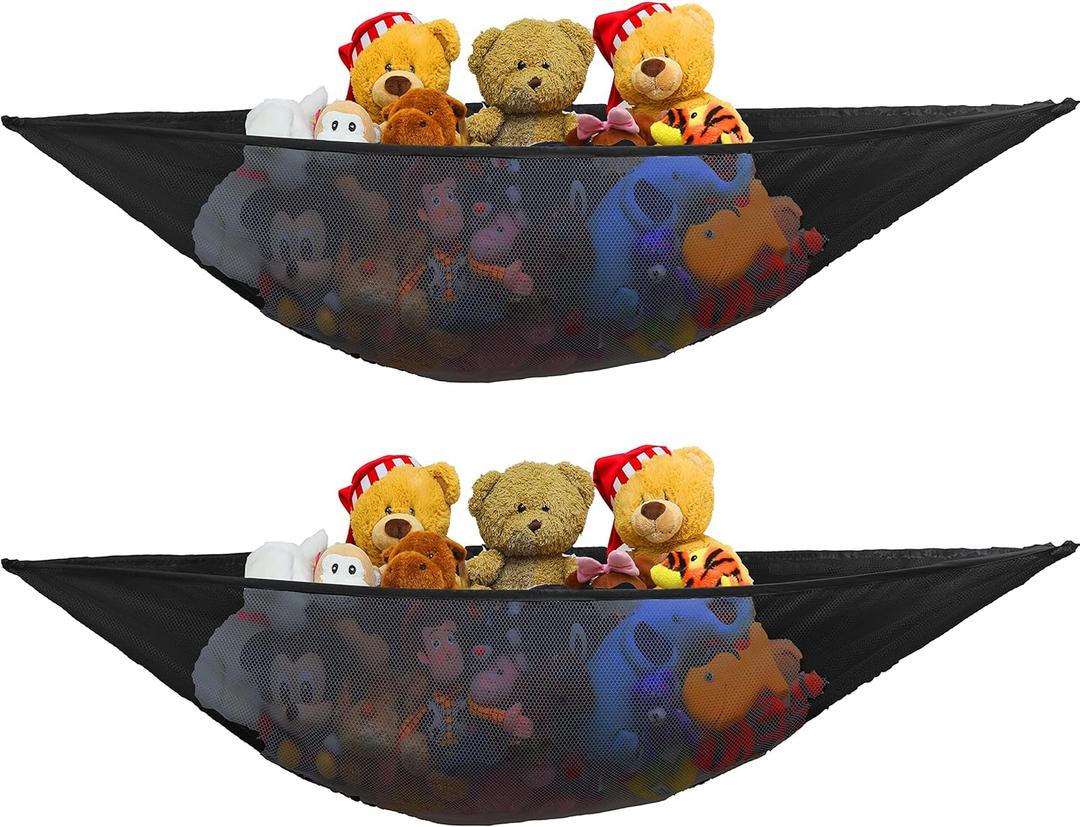 Simple Houseware 2 Pack Stuffed Animal Hammock, Corner Hanging Toy Storage, Black 