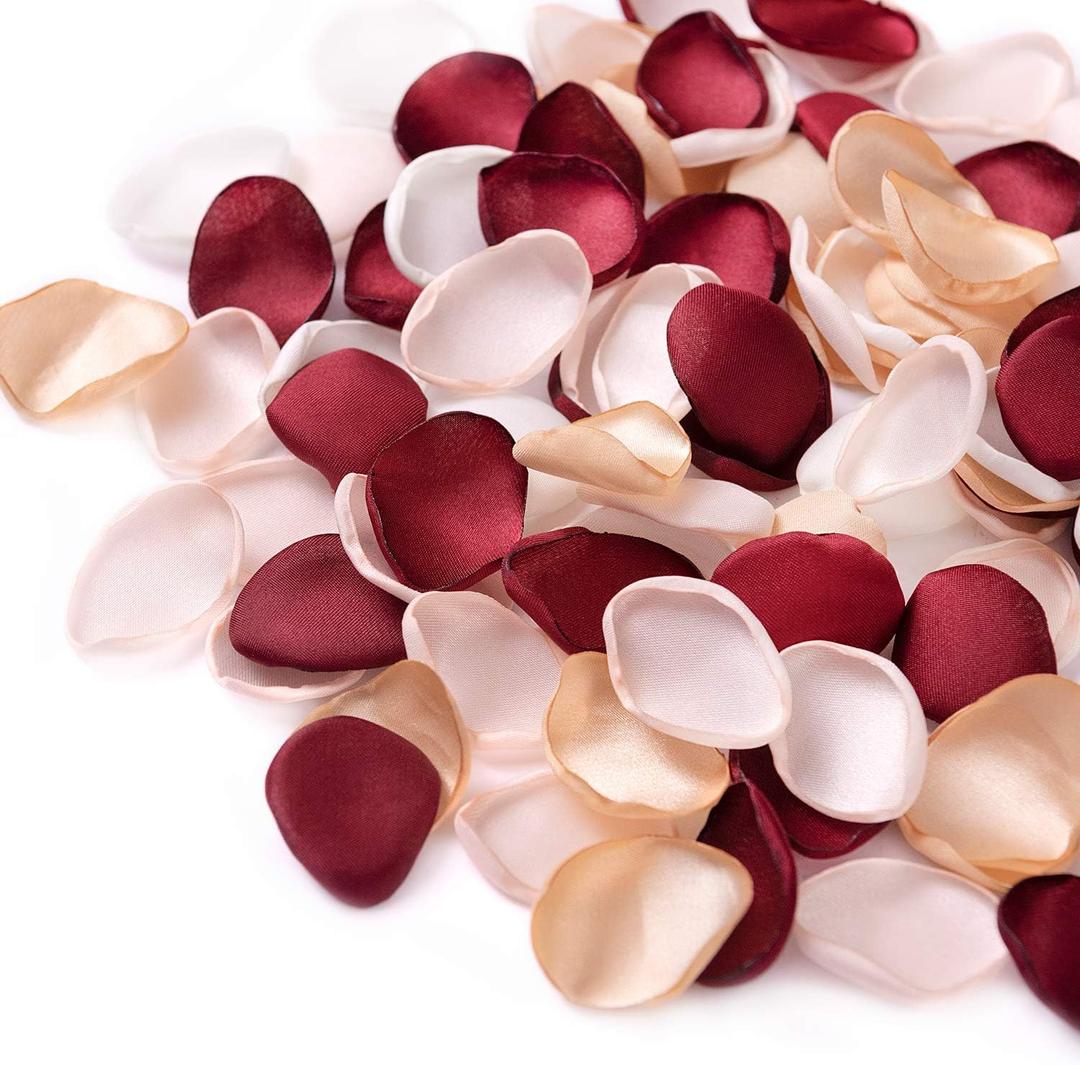 Ling's moment Rose Petals, Silk Flower Petals for Wedding/Aisle/Flower Girl Baskets/Table Centerpiece Dcor, etc. Burgundy Gold White 200pcs