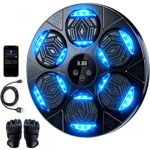Music Boxing Machine, Wall Mounted Bluetooth Punching Pad with Gloves Height Adjustable Easy Setup with 5 Levels for Adults and Kids, Bluetooth Music Boxing for All Groups at Home and Office, Color: Dark Black