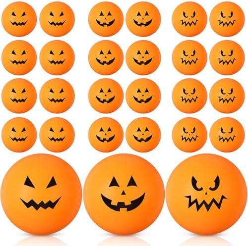 Soulchen 24 Pcs Halloween Table Tennis Balls Pumpkin Beer Ball Orange Plastic Novelty Table Tennis with Jack O Lantern 1.6 Inch Halloween Stress Props for Party Playing Decor Beach Game Party Favors