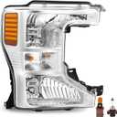 JFN Headlight for 2020-2022 Ford F250 F350 Super Duty, Fits Halogen Models Only, Chrome Housing Amber Reflector w/Bulbs, Replacement FO2503405 LC3Z13008A (Passenger Side (Right))