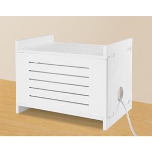 White Router Shelf & Projector Stand - Solid Wood Wall-Mount Storage Box for Modem, Power Strip, WiFi Router, Cable Organizer with Ventilation Easy Assembly