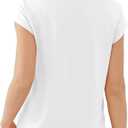 Womens Casual Tops V Neck Cap Sleeve T Shirt Loose Fit Summer Basic Tee for Spring Fashion, Vacation Beach Wear (White, XL)