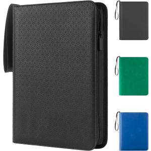 Prilino Ringless Trading Card Binder, 9 Pocket, 432 Storage Capacity, Black | Premium Double-Sided PU Leather & Side Load Design, Smooth Page Turning, Tight Zip Closure, Conveniently Fits Sleeved Cards