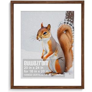 Rustic Walnut 20x24 Frame - Single Frame, 20 x 24 Poster Frame with Mat for 16x20, Picture Frames for Artwork, Puzzles, Photos and Movie Posters, Perfect Christmas Frame