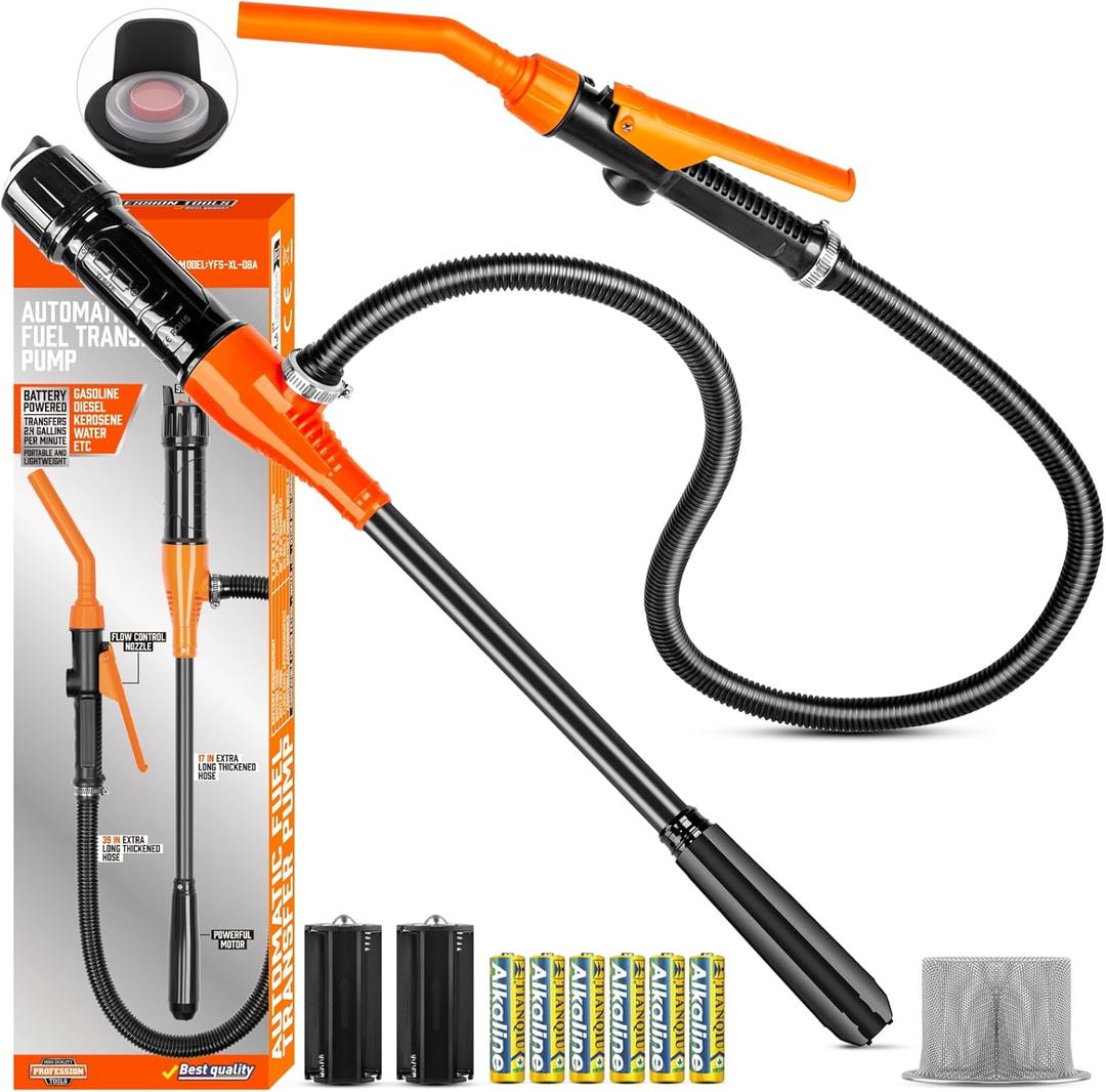 Gemgong Fuel Pump, Battery Portable Transfer Pump, Operated Siphon Pump With Removable Filter 2.6 GPM, Waterproof Switch, No Assembly Required, For Gas, Fuel, Water, Multi-Use Transfer Pump (Medium)