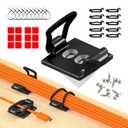 [Made in the UK] 10-Pack Adjustable Elastic Adhesive Cable Clips, Wire Management Holder, Cord Organizer for Home Office, Under Desk, Behind TV, Phone Charger, Laptop, PC, HDMI, USB (Black)