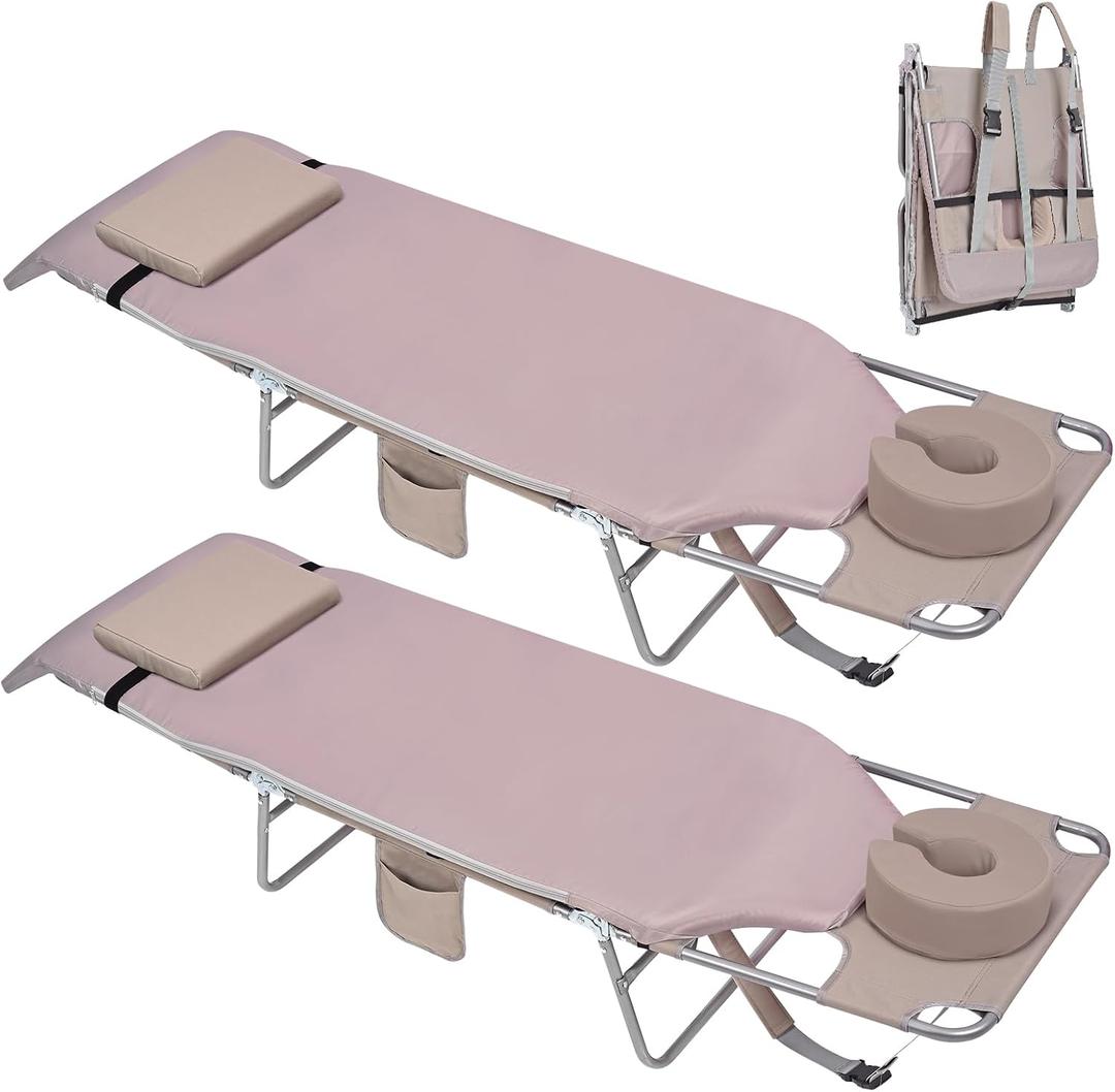 3 in 1 Women Comfort Backpack Beach Tanning Lounge Chair with Cushion Face Hole Softer Padded Adjustable Washable, Layout Sun Chair for Adults Outside Reading Sunbathing Poolside, 6 Position, 2 Pack