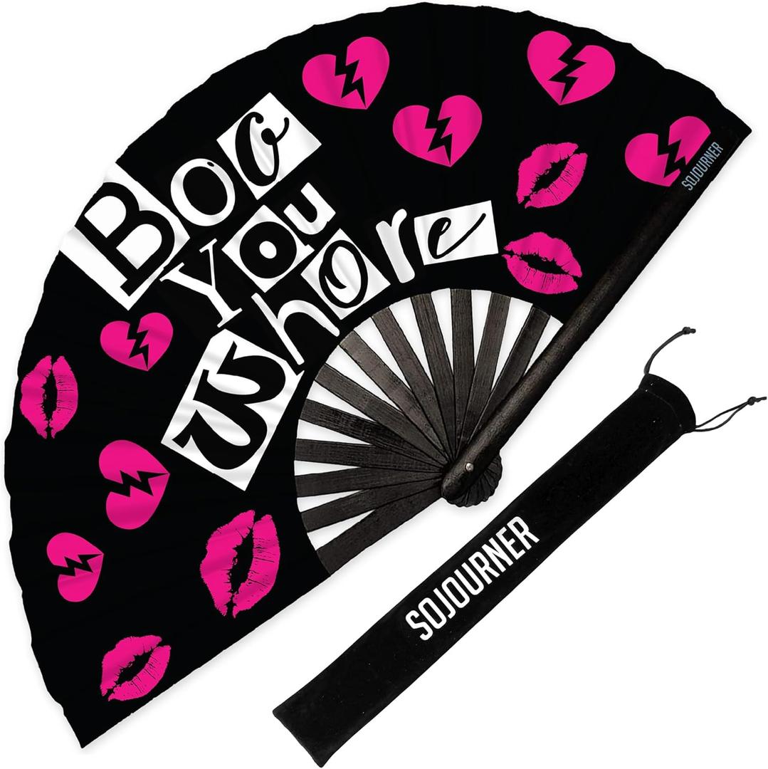 SoJourner Bags Boo Rave Fan - Large Folding Clack Fan for Men and Women - Rave Accessories for EDM, Line Dancing, Cosplay, Concerts and More