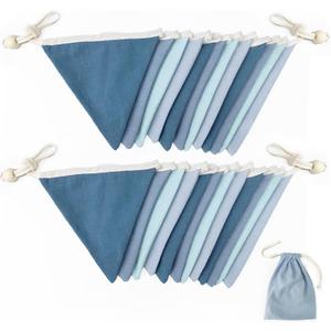 2 Strings Blue Pennant Banner Flags Nursery Garland Royal Linen Fabric Triangle Bunting Streamers for Baby's Room Decor Kids Boys Nautical Birthday Baby Shower Boho Wedding Event Party Decorations
