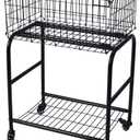 31" in Tall Large Capactiy Rolling Laundry Basket with Commerical Wheels,Metal Frame Storage Mesh on bottom for Organizer and Clothing storage,Black unique foldable Wire laundry Cart (Black)
