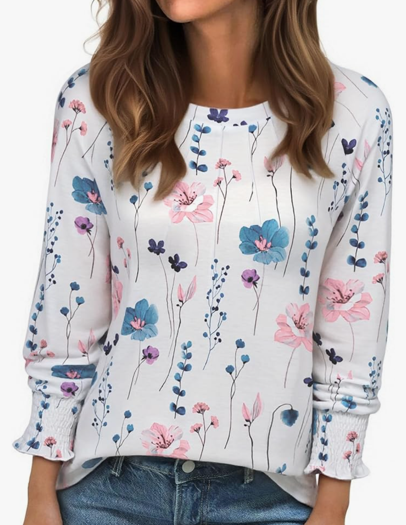 Long Sleeve Shirts for Women 2026 Spring Dressy Casual Blouses Pleated Crewneck Tunic Tops for Leggings Cute Tee XL