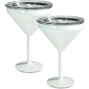 AGH 2 Pack Stainless Steel Martini Tumbler with Lid, 10oz Insulated Margarita Tumbler, Double Wall Cocktail Tumbler Wine Glasses for Party, Vacation, Picnic, Pool, Beach & Patio (Beige)