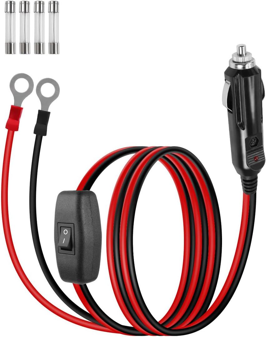 RIIEYOCA 12V 24V Cigarette Lighter Male Plug to O-Ring Terminal Extension Cord,16 AWG Heavy Duty 15A Car Cigarette Lighter Replacement Power Cable with On/Off Switch for Cars,Boats(1M/3.3FT)