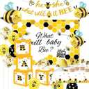What Will It Bee Gender Reveal Party Decorations, Bumble Bee Baby Shower Supplies Include Banner, Tablecloth, Backdrop, Balloons, Boxes, Topper, Honey Bumble Bee Theme Party Decorations