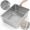 Kirecoo Stainless Steel Cat Litter Box XL- Metal High Sided Cat Pan, Large Stainless Steel Box, Indoor Litter Tray, Non Stick, No Smell, Easy to Clean, Pet Toilet Supplies for Kitten, Kitty, Rabbit